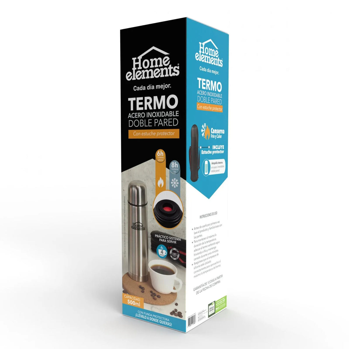 Termo Acero Inoxidable 0.5 Lt Frio O Caliente Con Funda