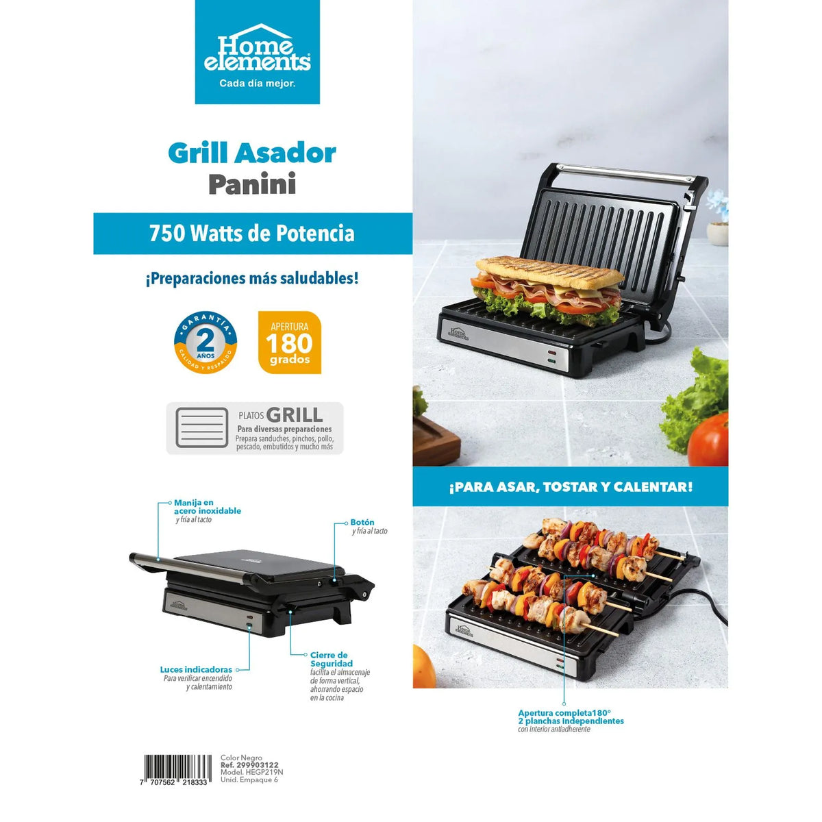Sanduchera y Grill Panini Apertura 180 grados Nuevo