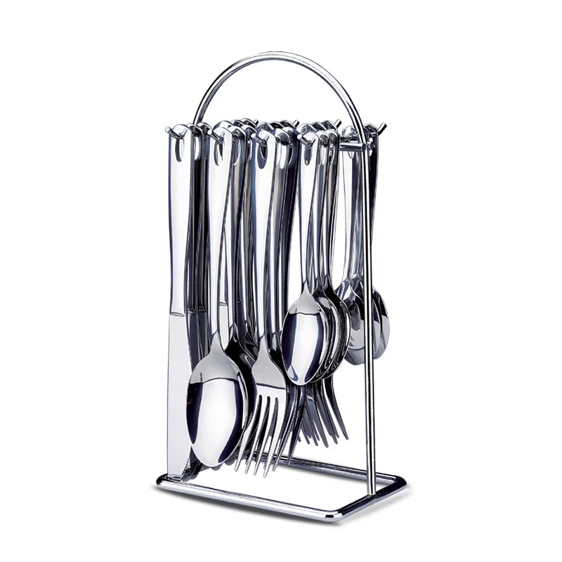 Set Cubiertos X 24 Piezas Soporte Metalico Color Plateado