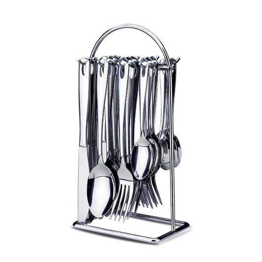 Set Cubiertos X 24 Piezas Soporte Metalico Color Plateado