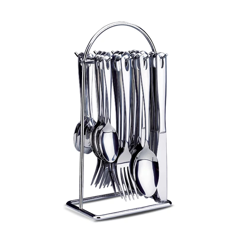 Set Cubiertos X 24 Piezas Soporte Metalico Color Plateado