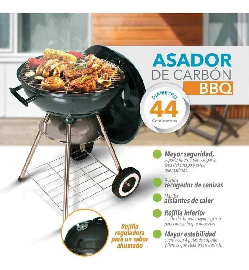 Combo Asador Bbq A Carbon Portable + Set 5 Utensilios