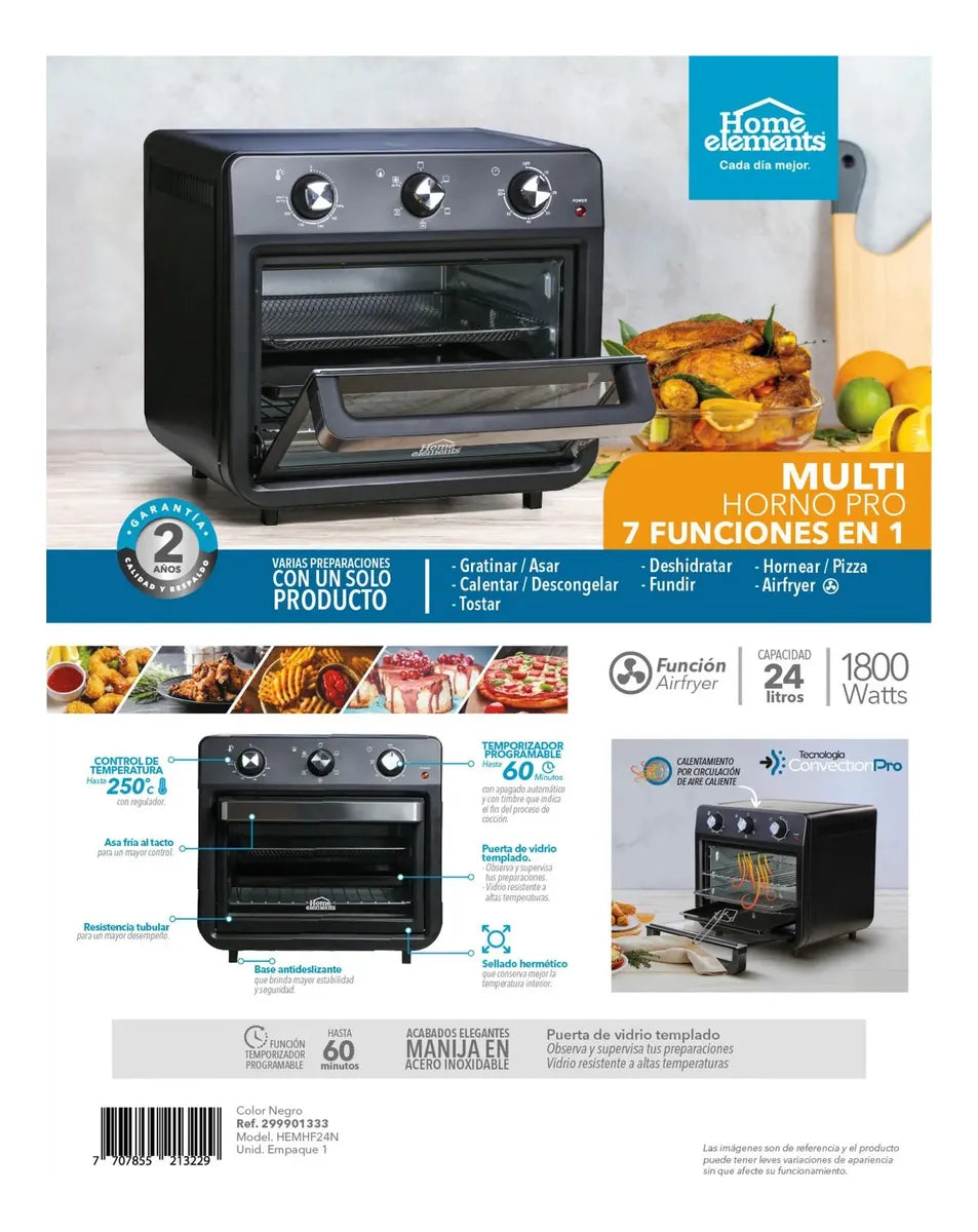 Horno Freidora De Aire Y Deshidratador 24 Litros 7 Funciones