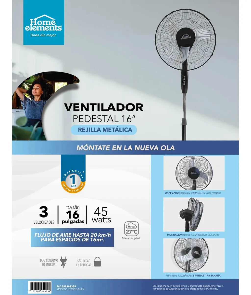 Ventilador Pedestal 16" Negro