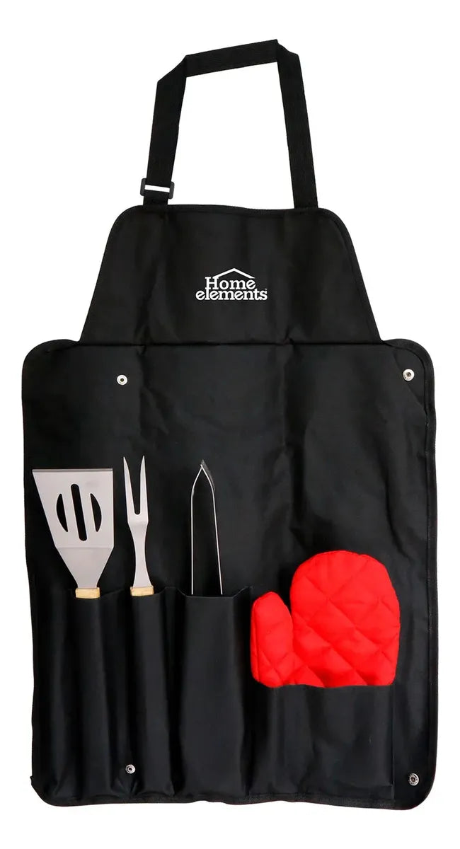 Combo Asador Bbq A Carbon Portable + Set 5 Utensilios