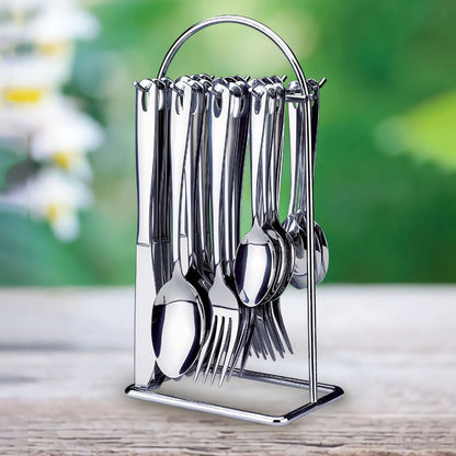 Set Cubiertos X 24 Piezas Soporte Metalico Color Plateado