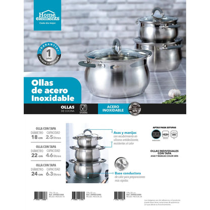 Olla En Acero Inoxidable 18 Cm 2.5 Lt Con Tapa