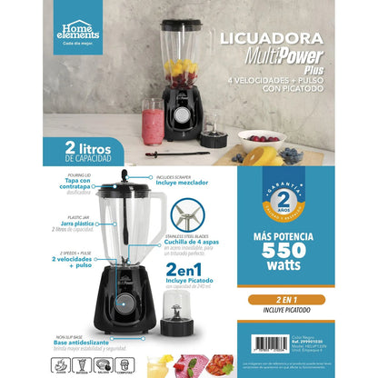 Licuadora 2 Litros Con Picatodo 4 Velocidades Home Elements