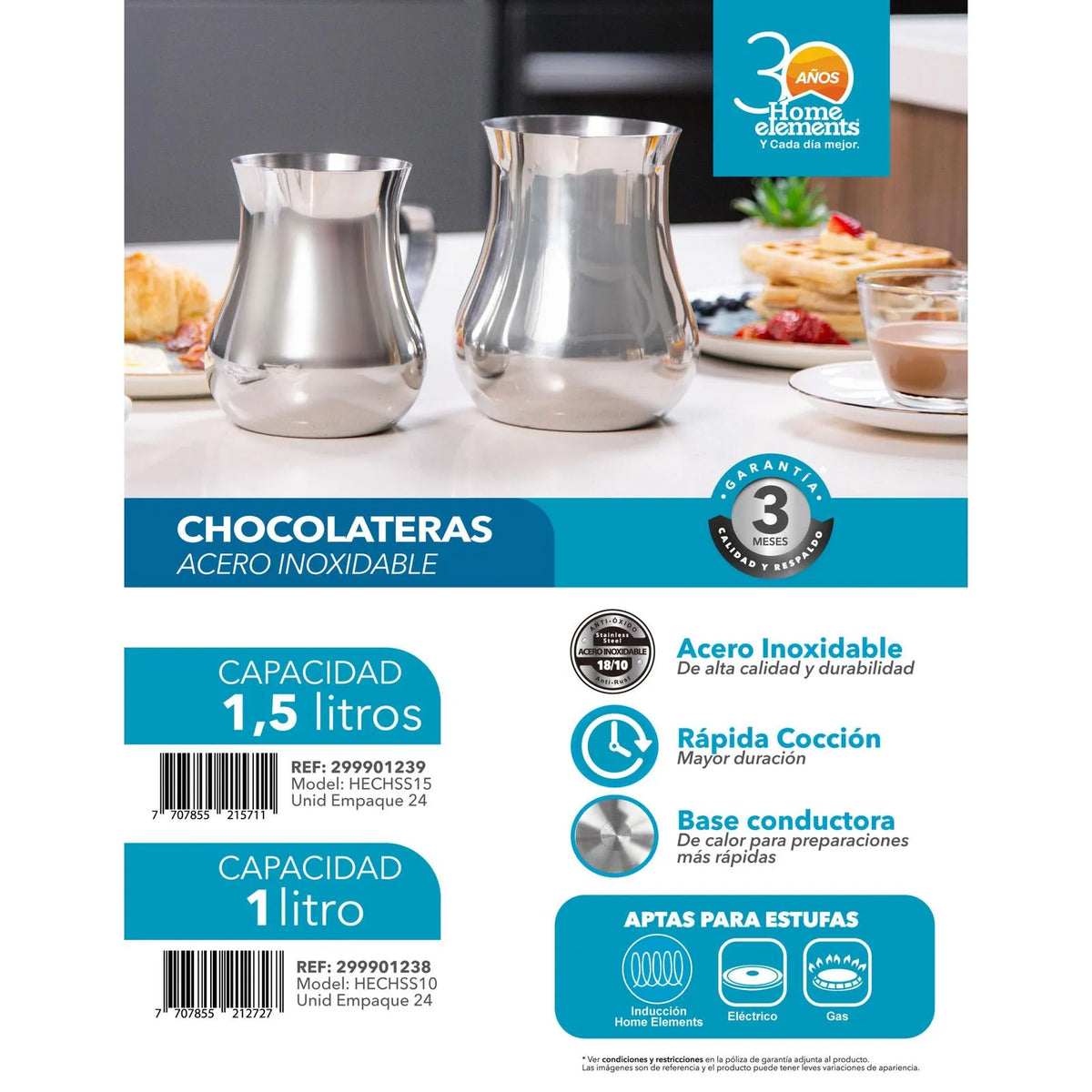 Olleta Chocolatera En Acero Inoxidable Resistente 1.5 Litros