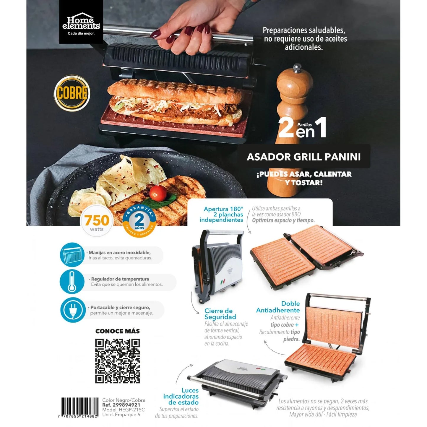 Sanduchera Grill Panini 180 grados