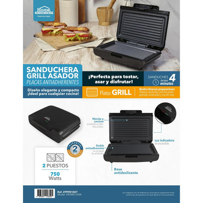 Sanduchera Electrica Grill Negra