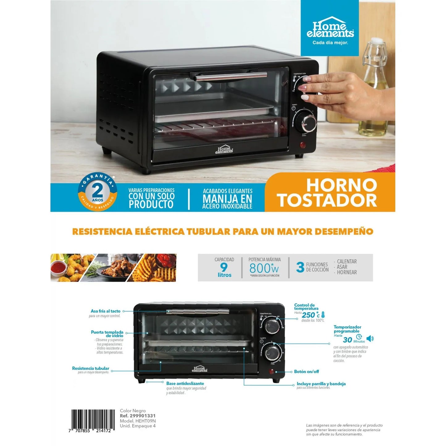 Horno Eléctrico Tostador 9 Litros Mini Home Elements