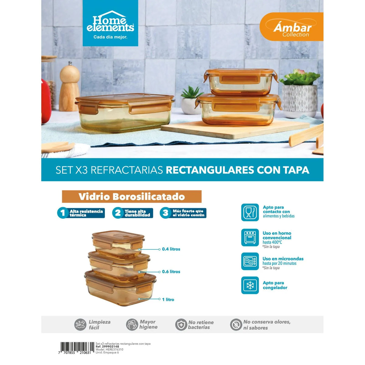 Recipientes Herméticos De Vidrio 3 Unidades, Cocas, Tuppers