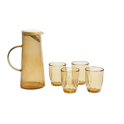 Jarra + 4 Vasos de Vidrio Color Ambar Resistentes