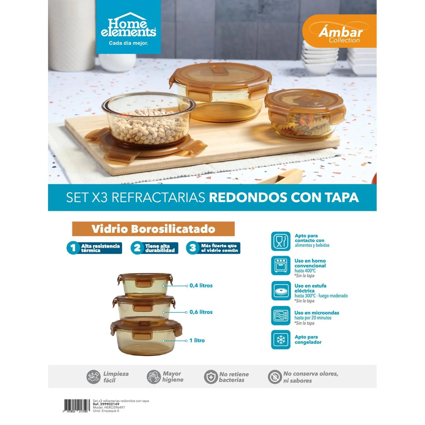 Recipientes Herméticos De Vidrio 3 Unidades, Cocas, Tuppers
