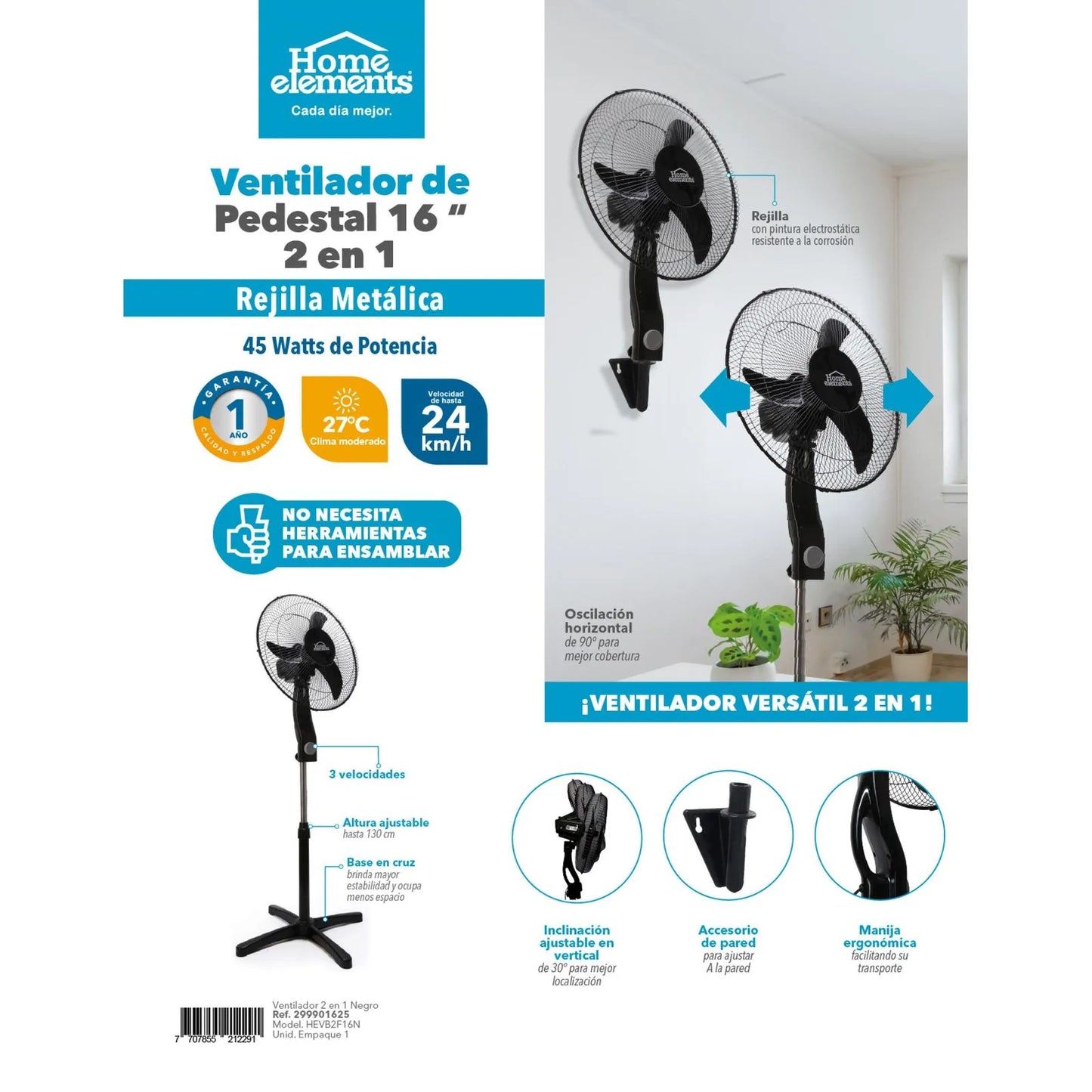 Ventilador 2 En 1 Piso Y Pared 3 Velocidades Con Oscilacion