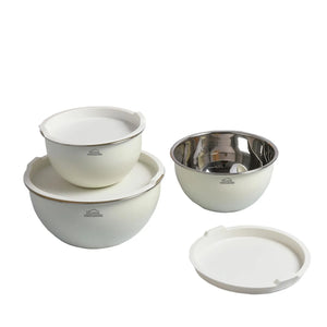 Set De Bowls En Acero Inoxidable Con Tapa Beige