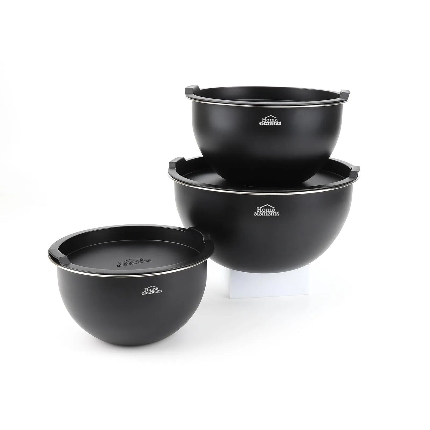 Set De Bowls En Acero Inoxidable Con Tapa Negros