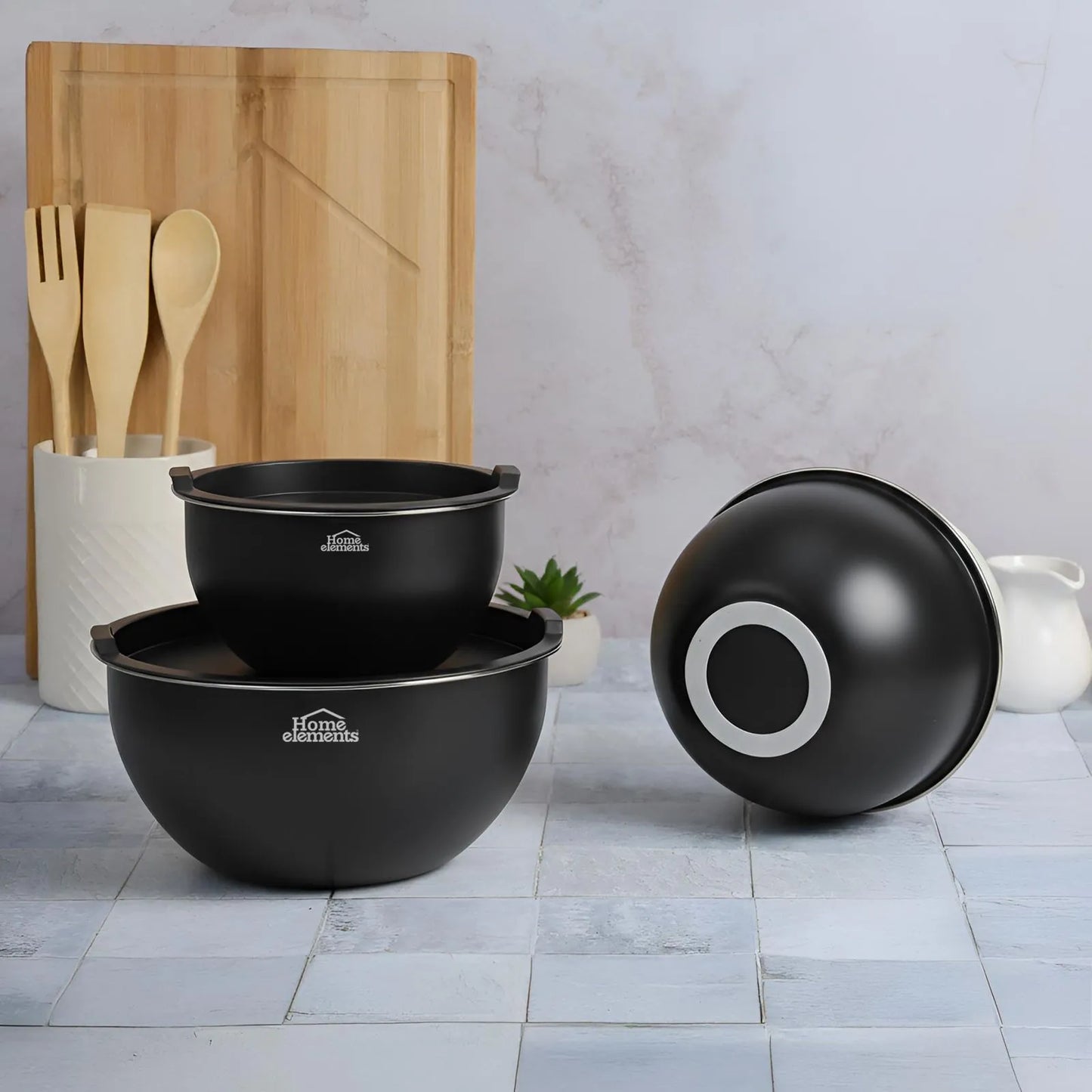 Set De Bowls En Acero Inoxidable Con Tapa Negros