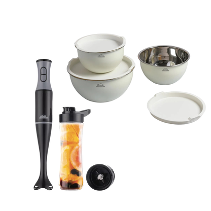 Combo Set x 3 Bowls Color Beige y Licuadora Personal 2 en 1