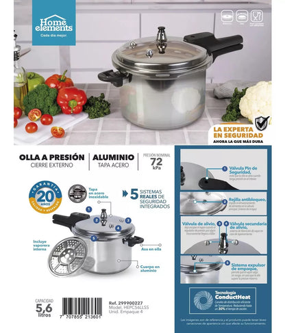 Olla A Presión 5.6 Lt Tapa Acero Inoxidable