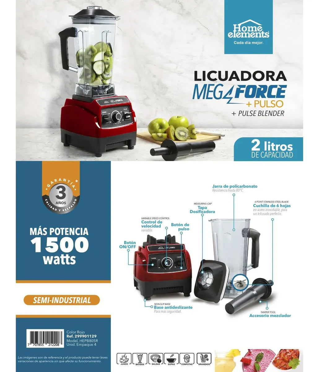 Licuadora Semi Industrial 2 Litros 1.500 Watts Policarbonato