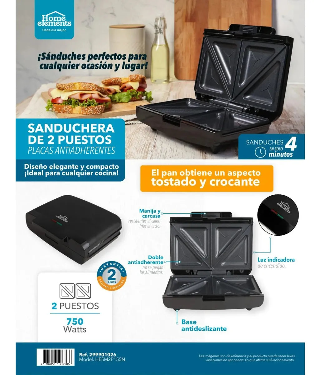 Sanduchera Electrica Sandwich Negra Antiadherente Negra