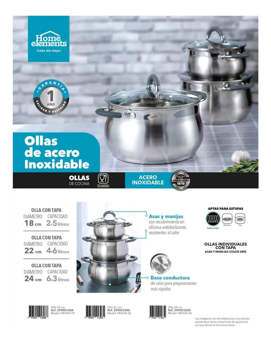 Olla En Acero Inoxidable 24 Cm 6.3 Lt Con Tapa
