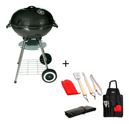 Combo Asador Bbq A Carbon Portable + Set 5 Utensilios