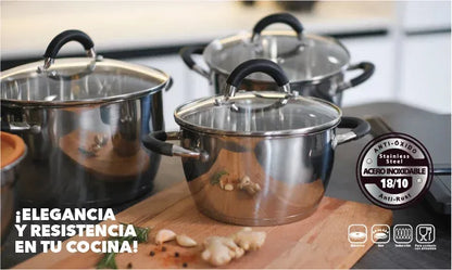Combo Estufa De Induccion Portatil Y 3 Ollas En Acero Inox