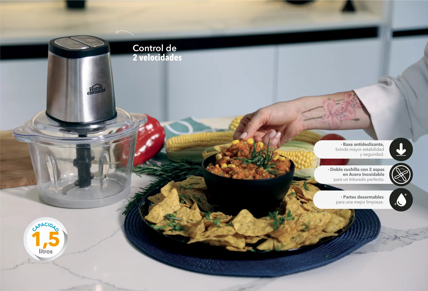 Picatodo Procesador con Base de Vidrio 1.5 Litros