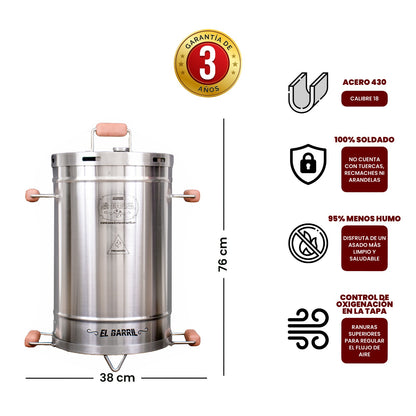 Barril Asador 30 Lb Acero Inoxidable - Asadores El Barril