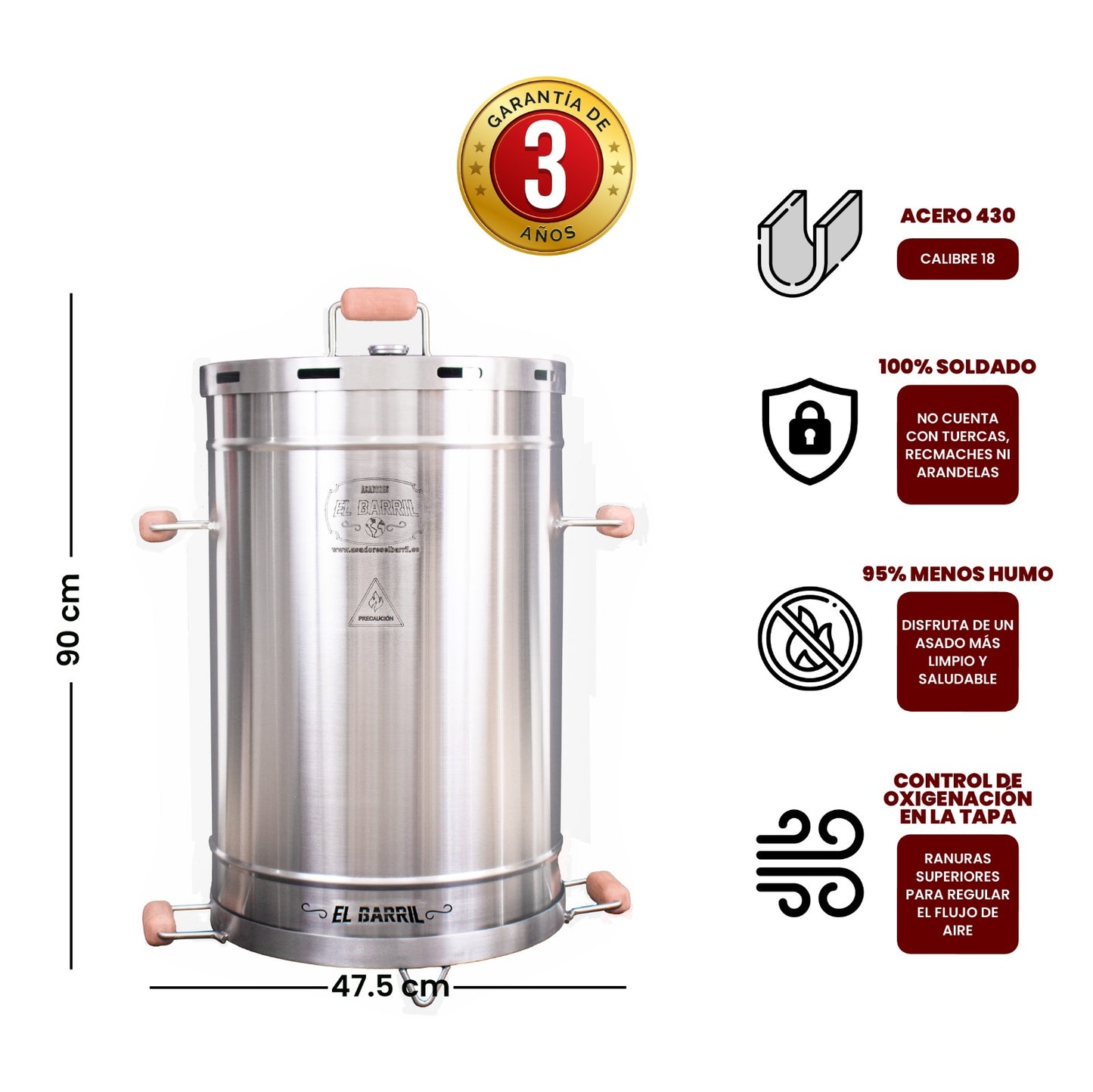 Barril Asador 45 Lb Acero Inoxidable - Asadores El Barril