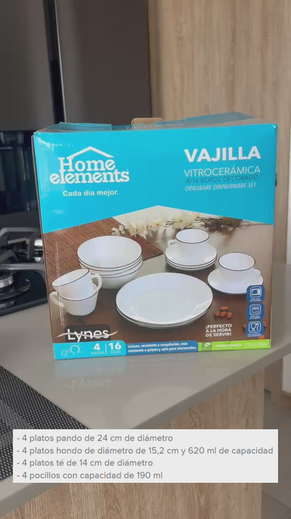 Vajilla Vitrocerámica Borde Negro