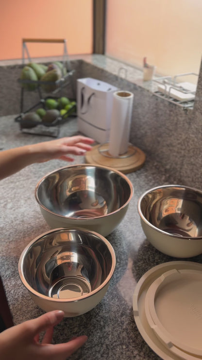 Set De Bowls En Acero Inoxidable Con Tapa Beige